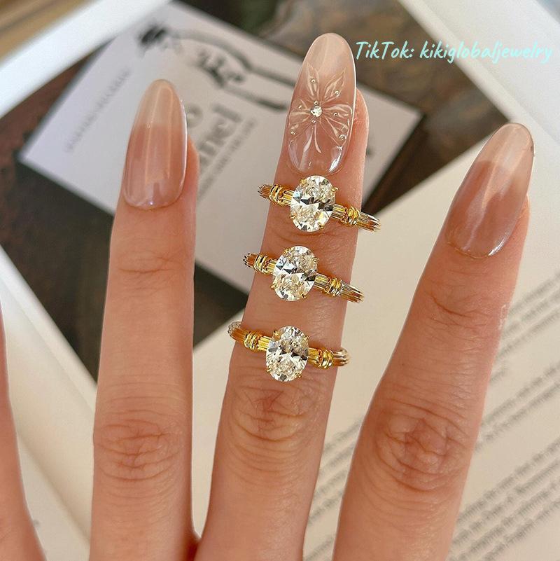 S925 sterling silver oval 6*8mm single diamond ring