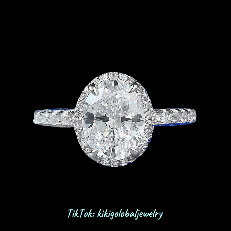 S925 sterling silver 7*9 white diamond oval ring